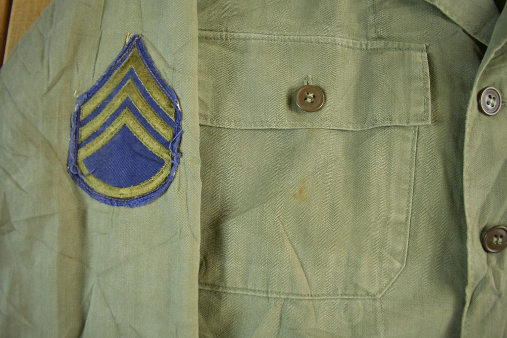 Vintage 1940s U.S. WW2 American Wool Button Up Infantry Fatigue Shirt Medium