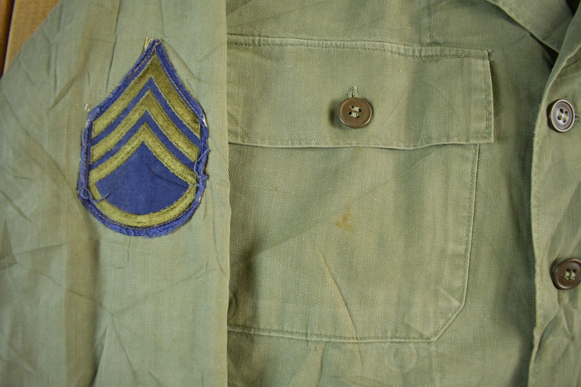 Vintage 1940s U.S. WW2 American Wool Button Up Infantry Fatigue Shirt Medium