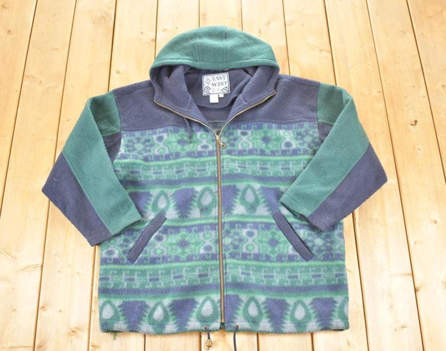 Vintage 1990s East West Aztec AOP Fleece Outdoorsman Hooded Sweater Mens XL