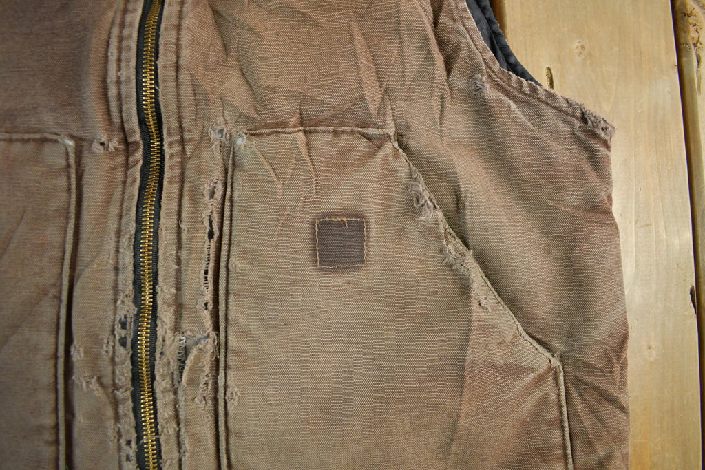 Vintage 1990s Distressed Carhartt Quilt Lined Jacket Vest Mens Large
