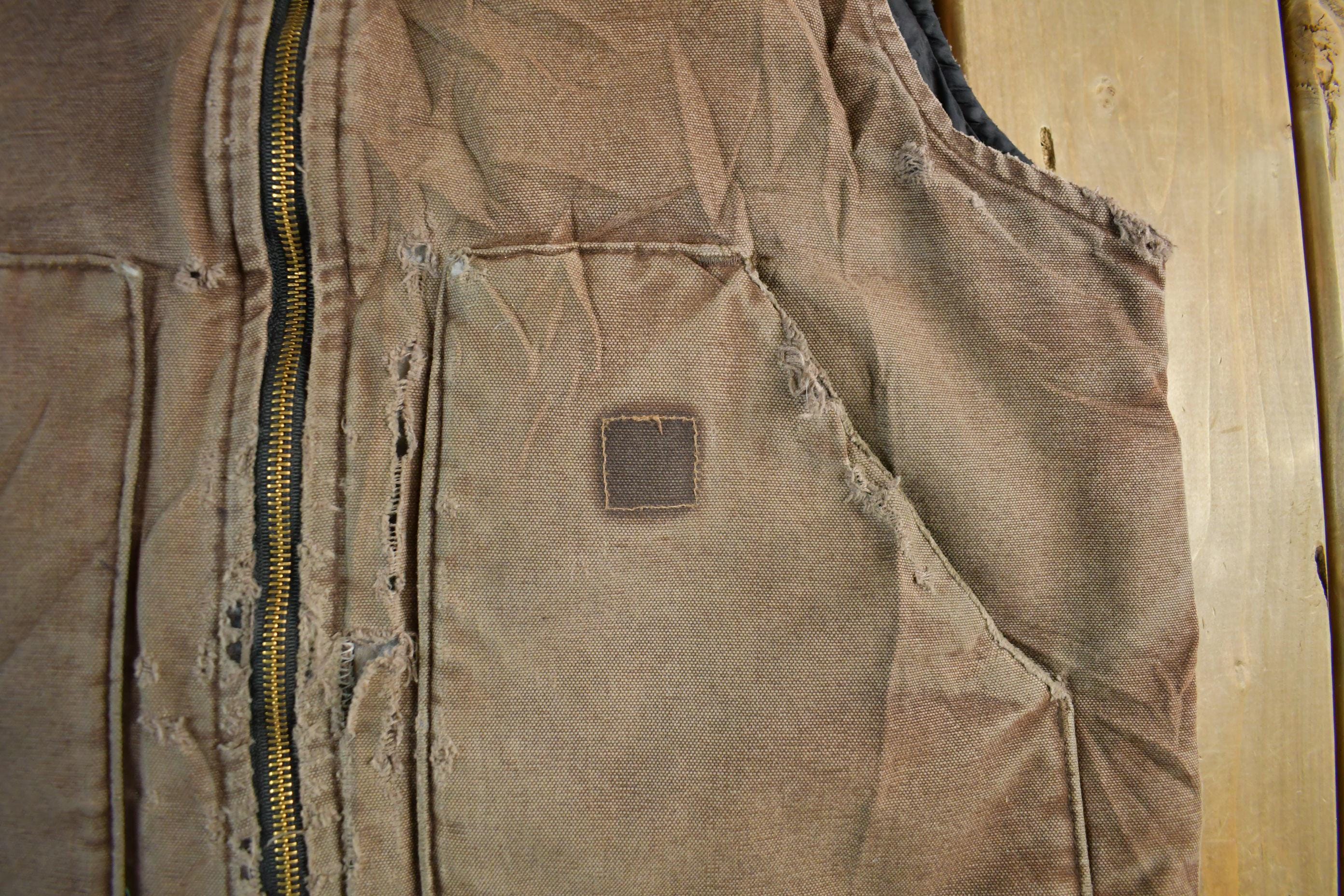 Vintage 1990s Distressed Carhartt Quilt Lined Jacket Vest Mens Large