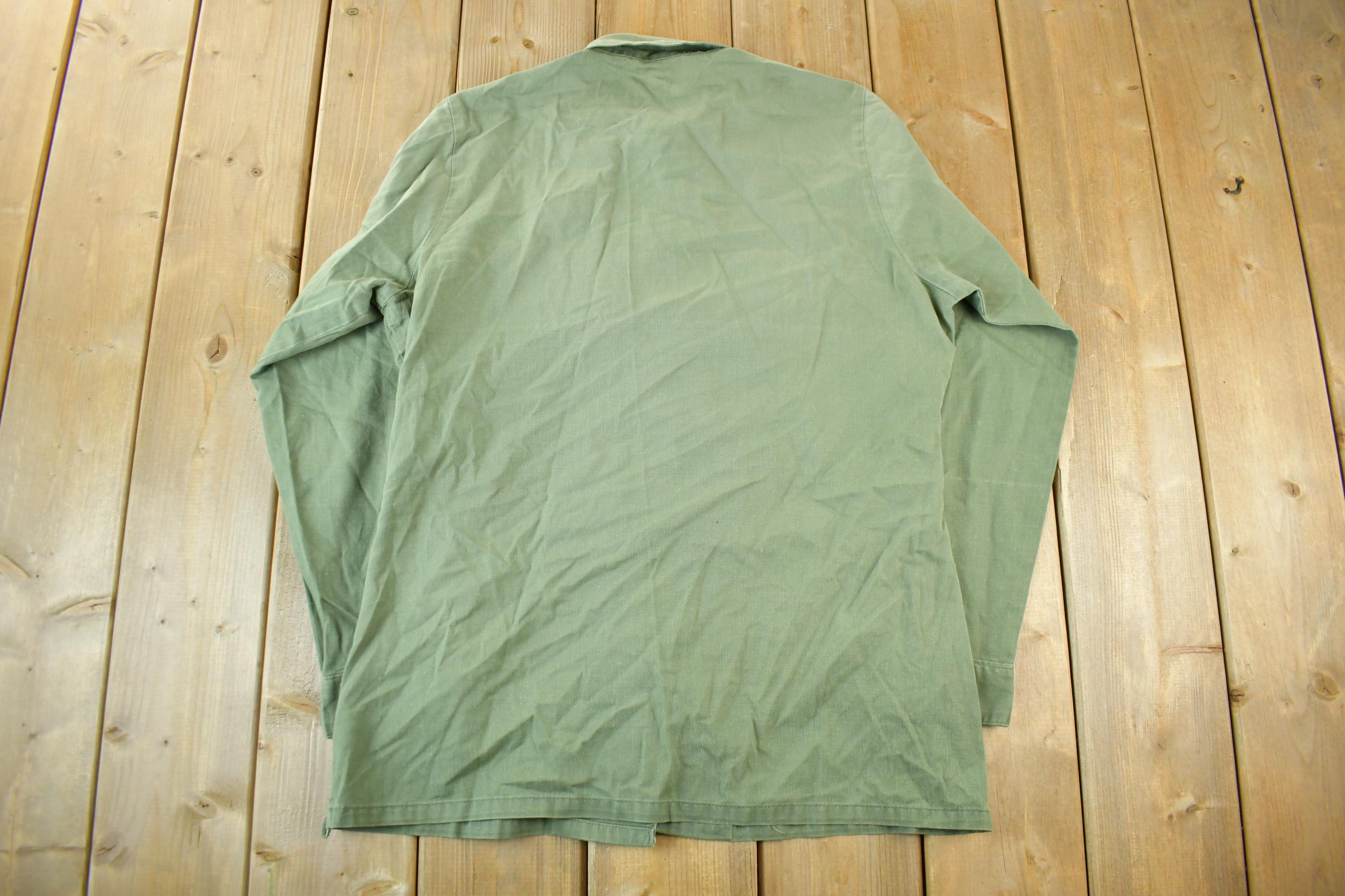 Vintage 1970s 1980s Army OG-107 Military Sateen Shirt Men's Large  Field Combat Shirt  Militaria