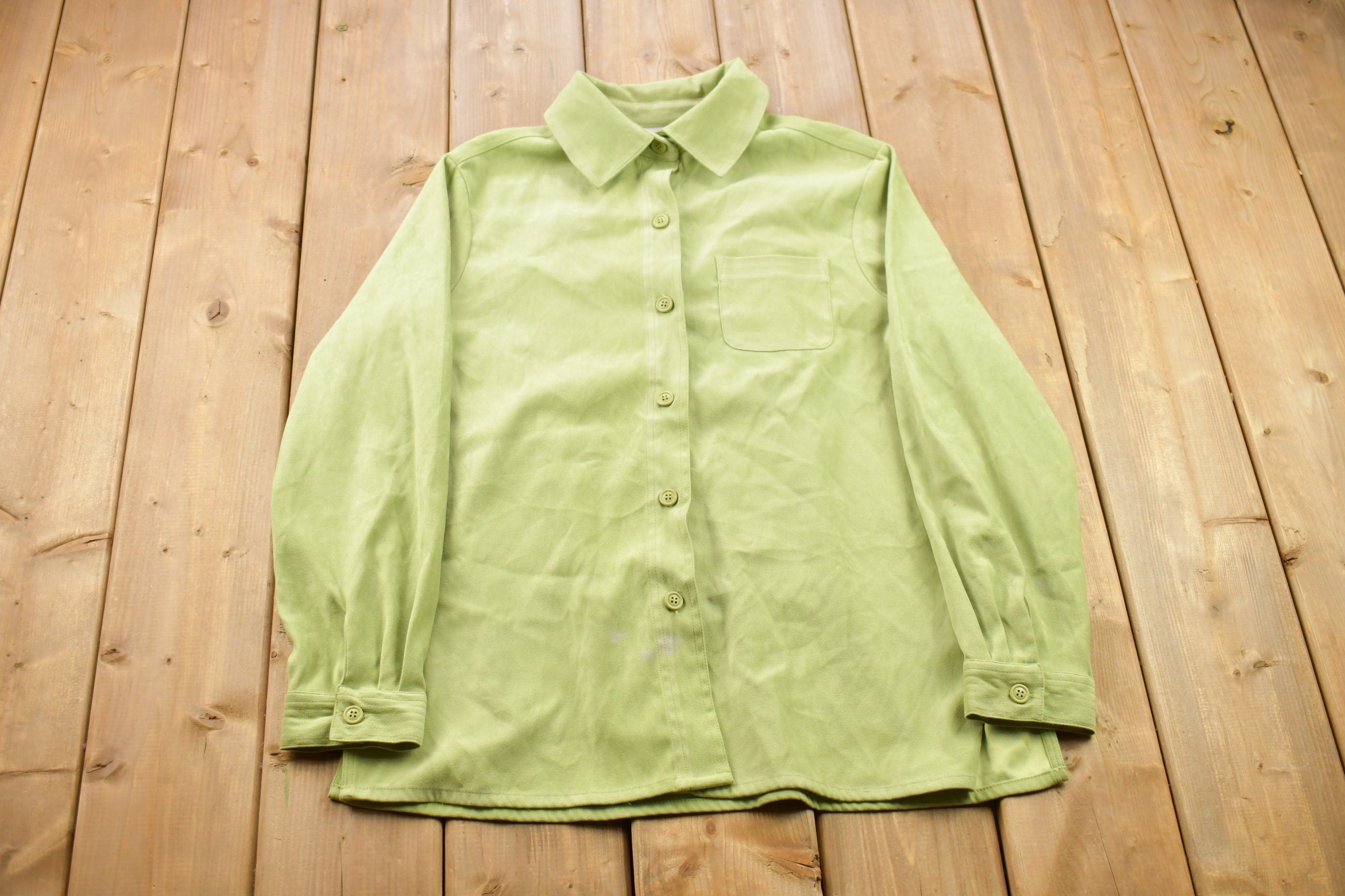 Vintage 1990s Blank Green Button Up Shirt /