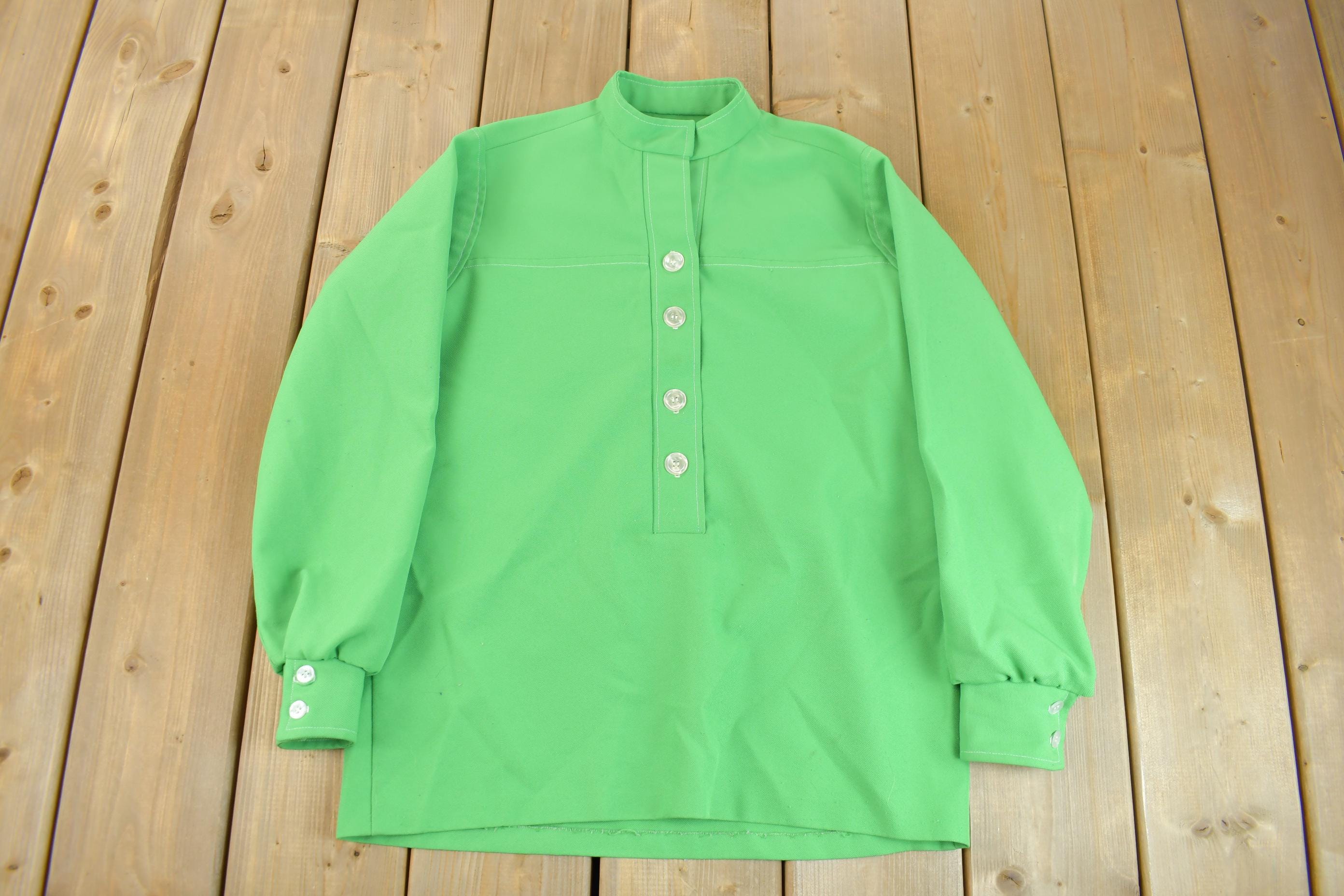Vintage 1960s Lime Green Half Button Up Over Shirt