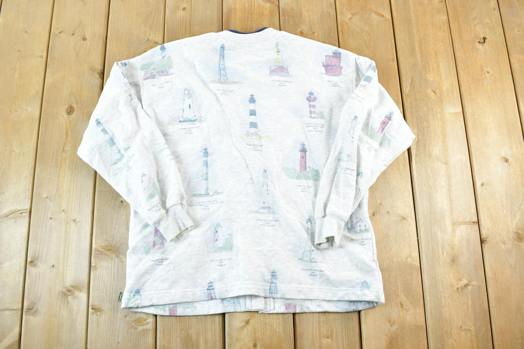 Vintage 1990s Artisans AOP Lighthouses Crewneck Sweatshirt Made In USA Mens L