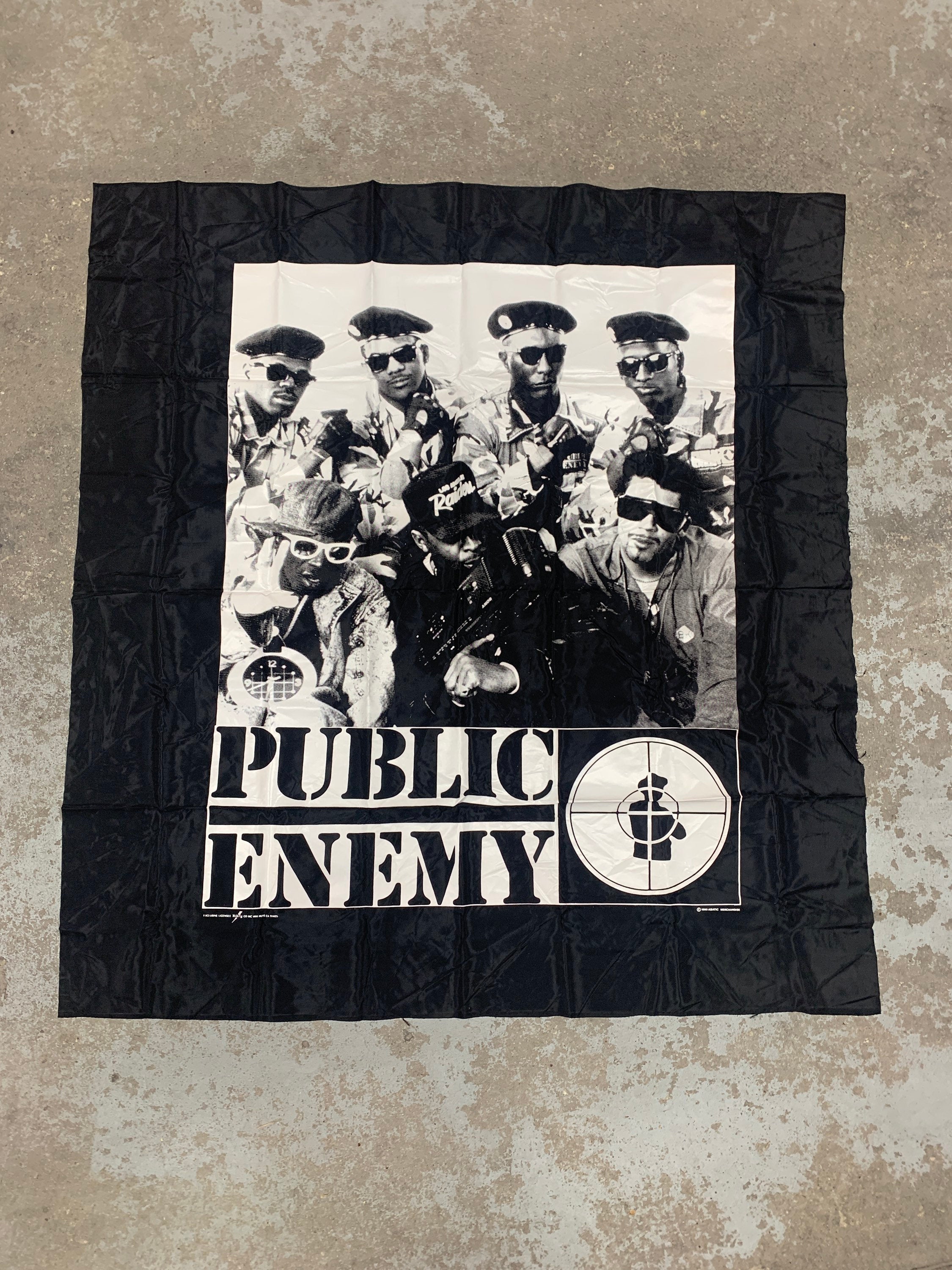 Vintage 1990 Public Enemy Screen Printed Polyester Banner Dead Stock