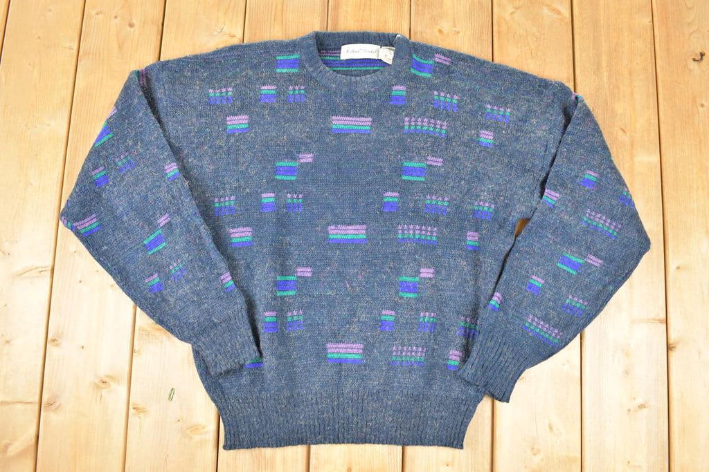Vintage 1990s Michael Gerald Knit Abstract Pattern Crewneck Sweater Men's M / 90s Knitted Sweatshirt / Vintage Preppy Knits