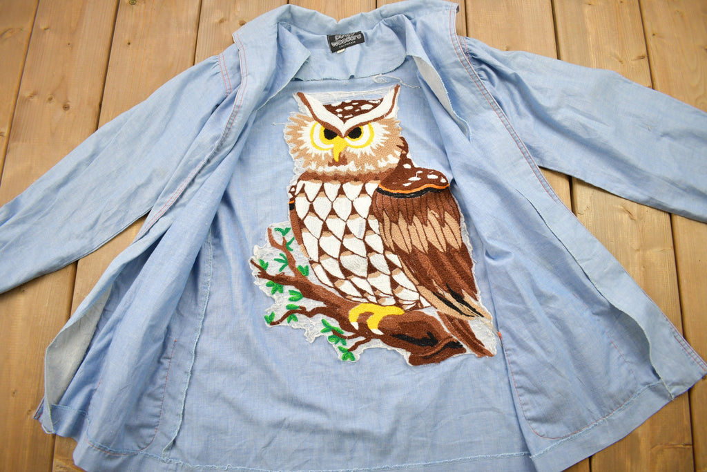 Vintage 1980s Hand Stitched Owl Theme Button Up Shirt
