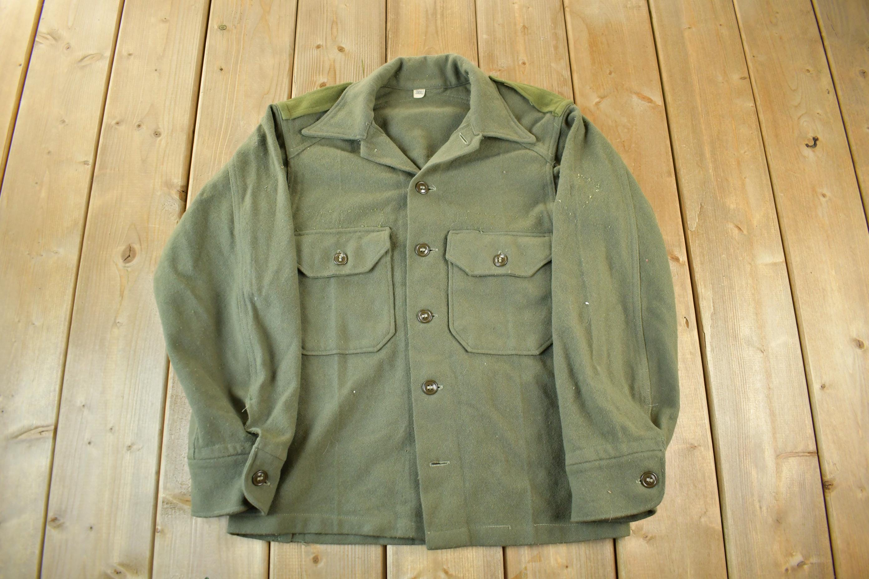Vintage 1960s 1970s Military Wool Shirt Jacket Men's Small