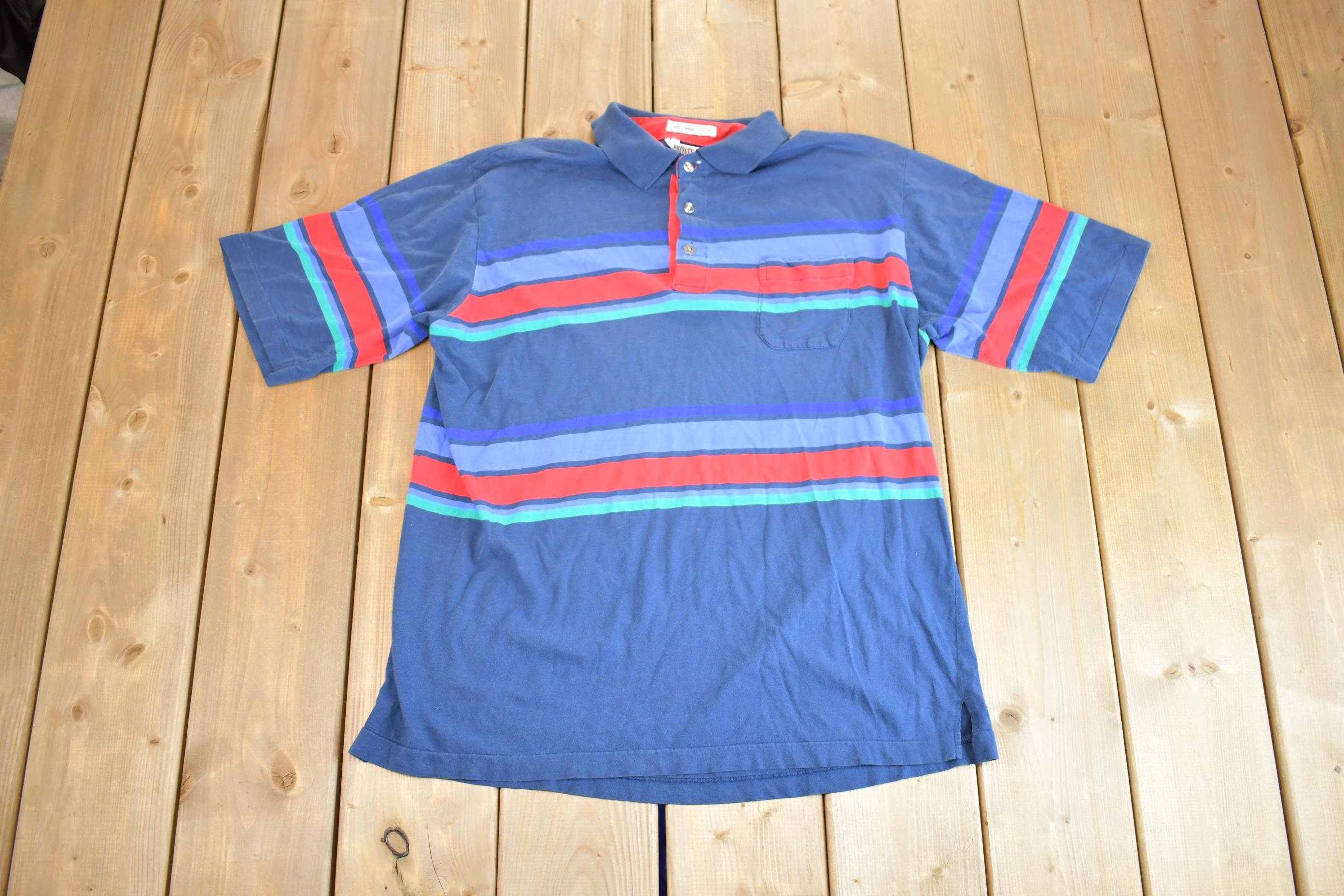Vintage 1980s Private Club Collection Quarter Striped Golf Casual Button Up Shirt