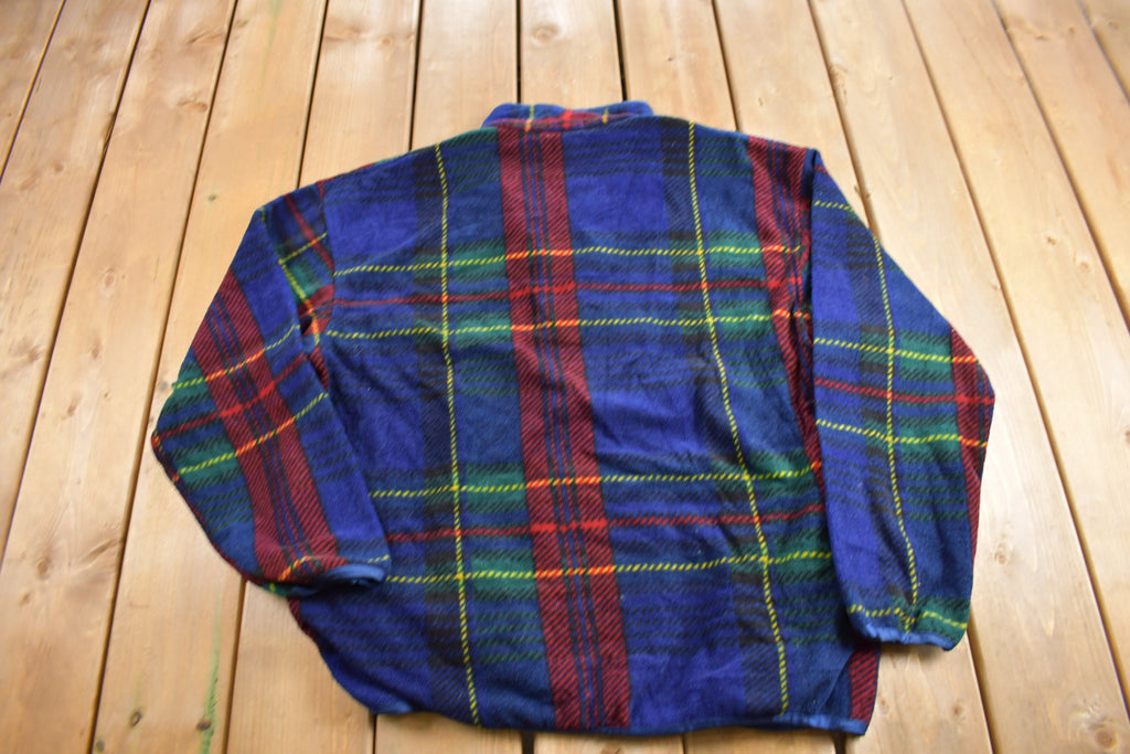 Vintage 1990s IZOD Quarter Zip Plaid Fleece Sweater