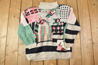 Vintage 1990s Paris Sports Club Floral Hand Knit Crewneck Sweater / 90s Crewneck / Preppy