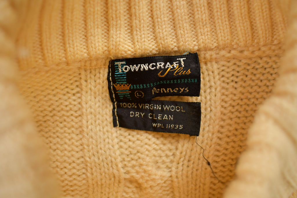 Vintage 1970s Towncraft Penneys Cable Knit Mockneck Sweater