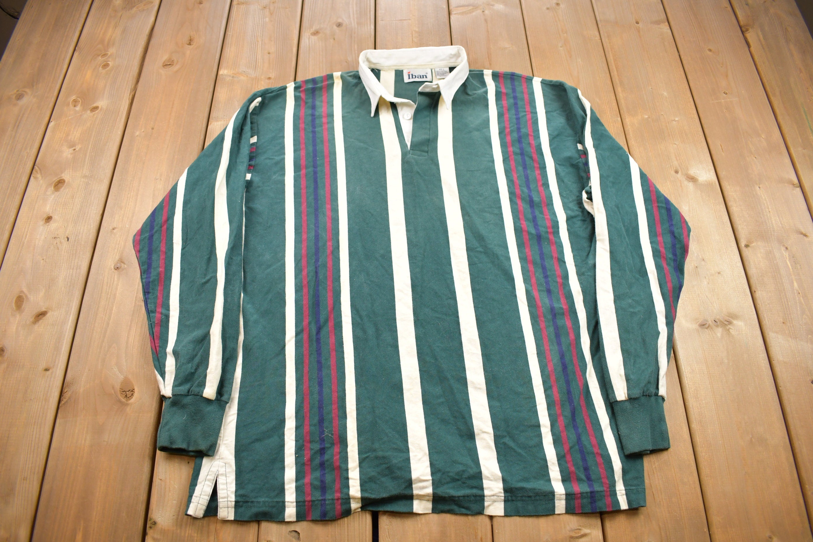 Vintage 1990s Iban Vertical Stripes Collared Shirt