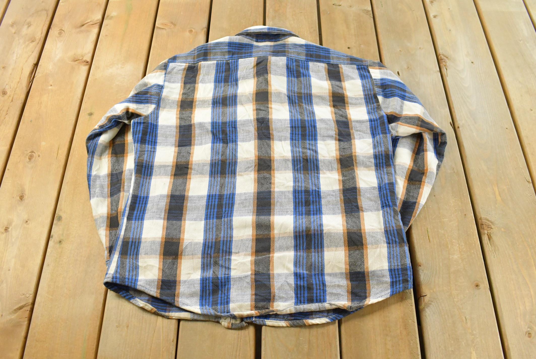 Vintage 1990s Five Brother Plaid Flannel Button Up Shirt Men's L /