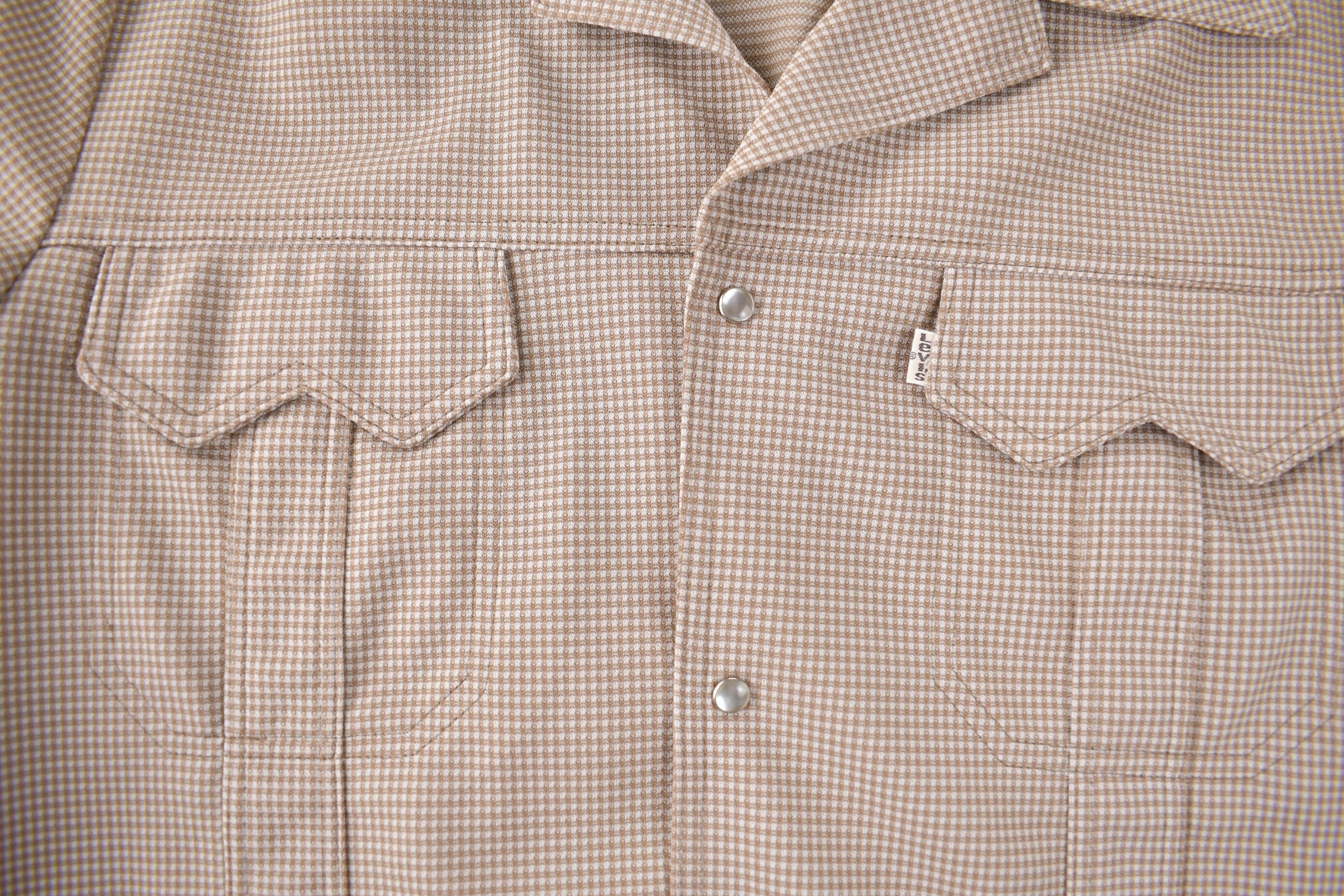Vintage 1970s Levi's White Tab Western Style Snap Button Up Shirt Made in USA Size L