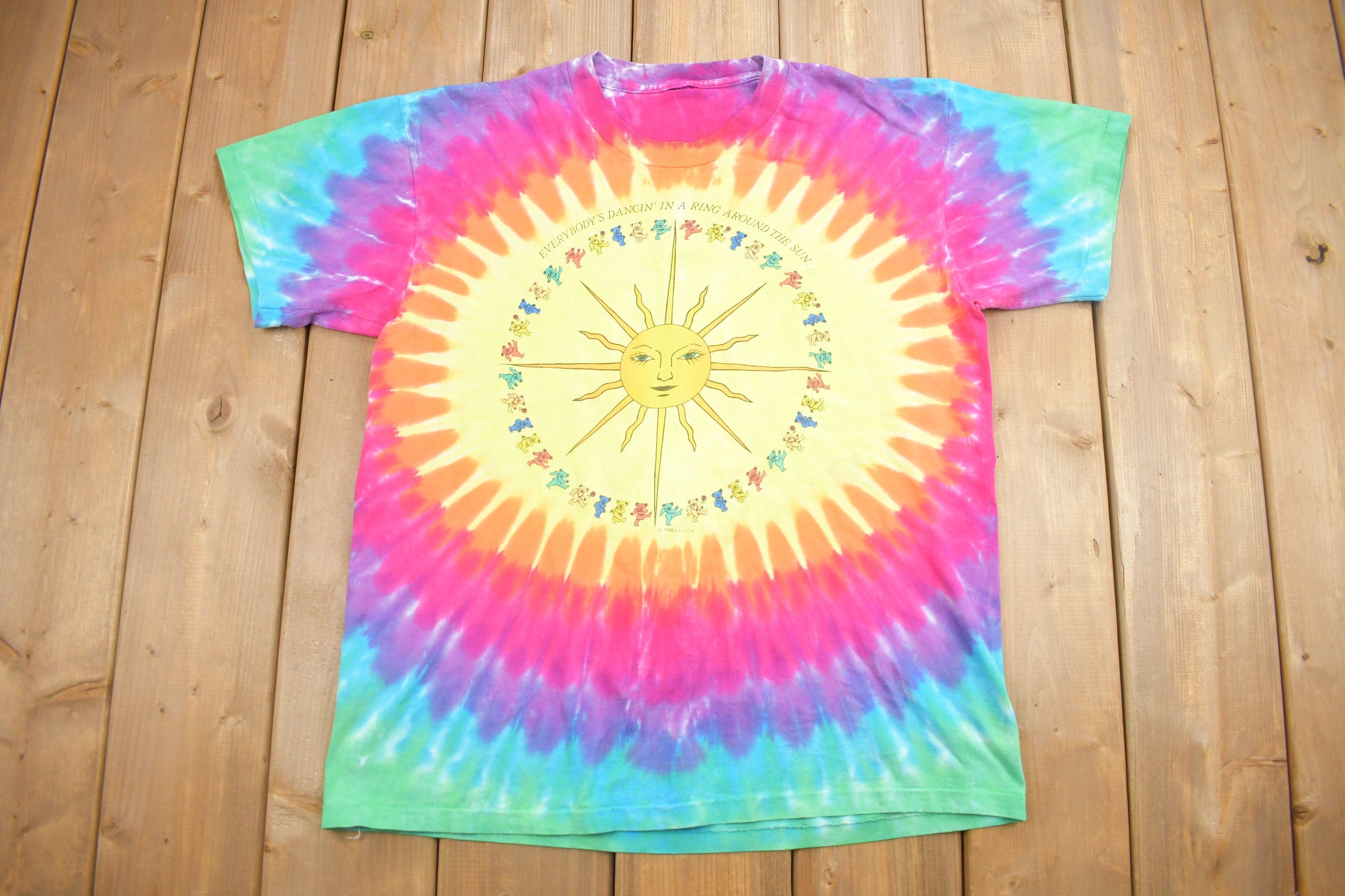 Vintage 1988 Grateful Dead All Over Print Tie Dye Graphic T Shirt