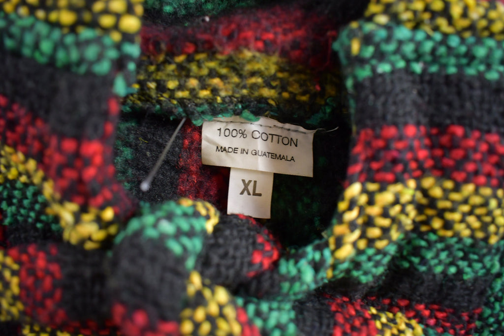 Vintage 1990s Baja Hooded Pullover Striped Knit Poncho Blanket Hoodie