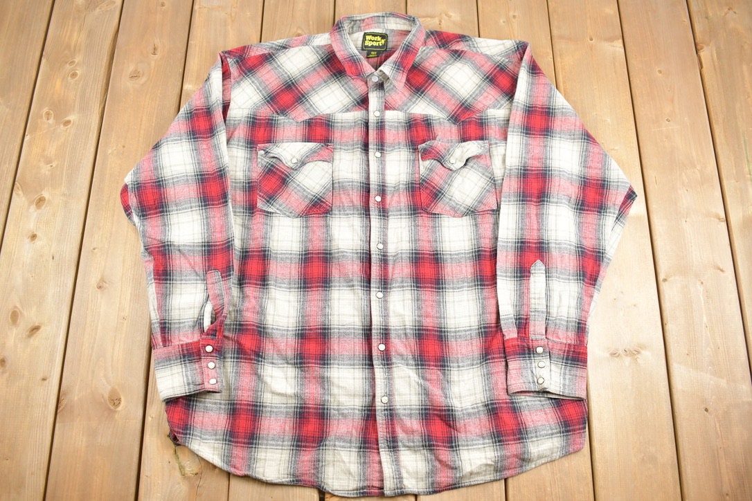 Vintage 1990s Work N Sport Plaid Button Up Shirt