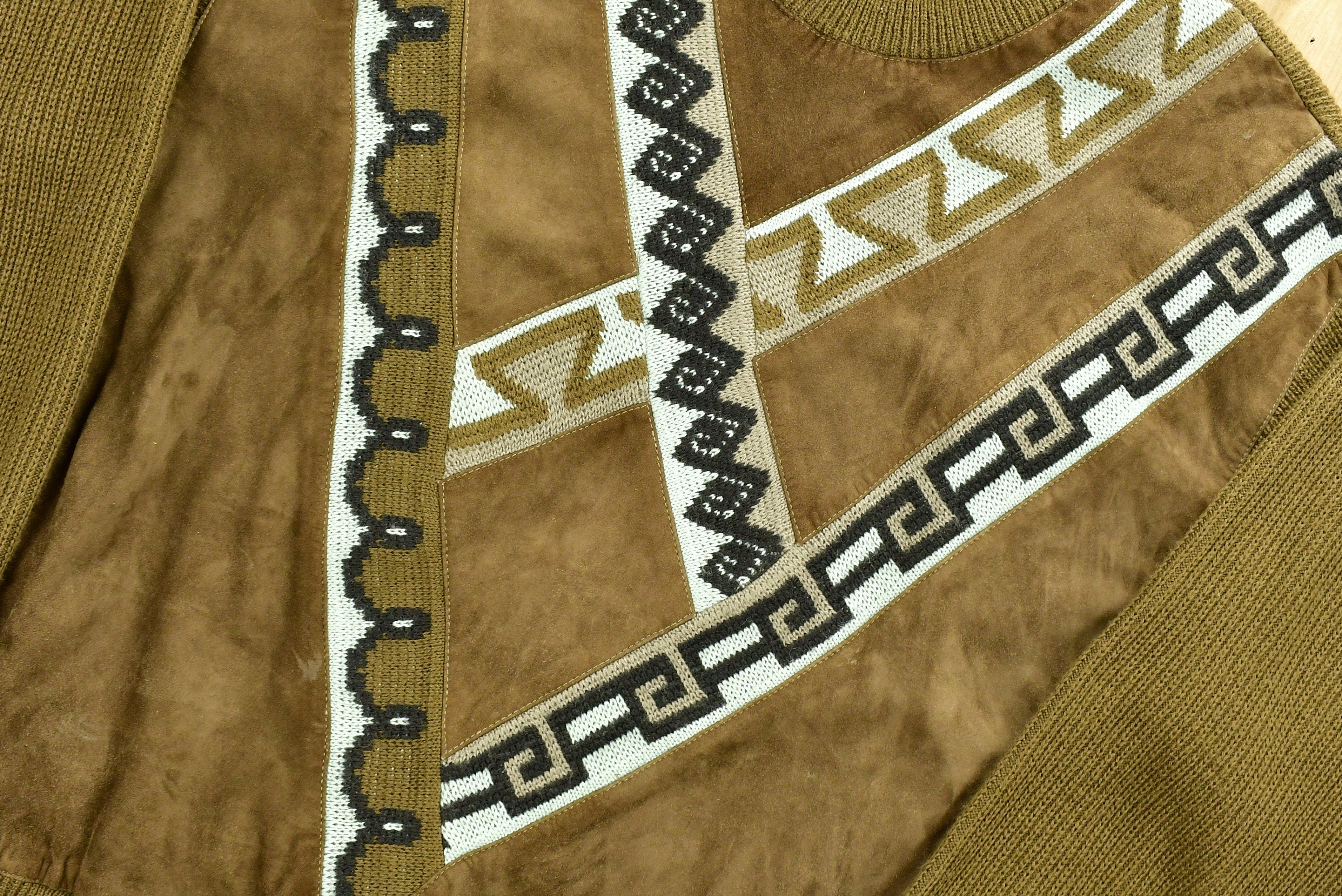 Vintage 1980's Modango Italian Knitted Sweater Sueded Patchwork Made In Italy /