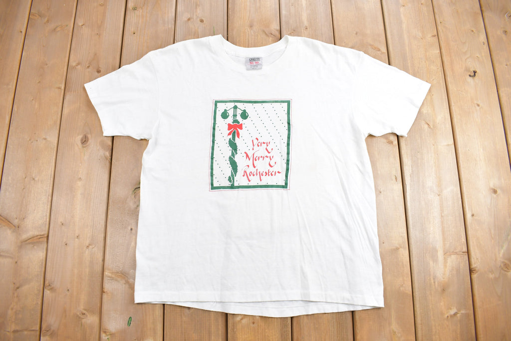 Vintage 1980s "Very Merry Rochester" Christmas Graphic T Shirt