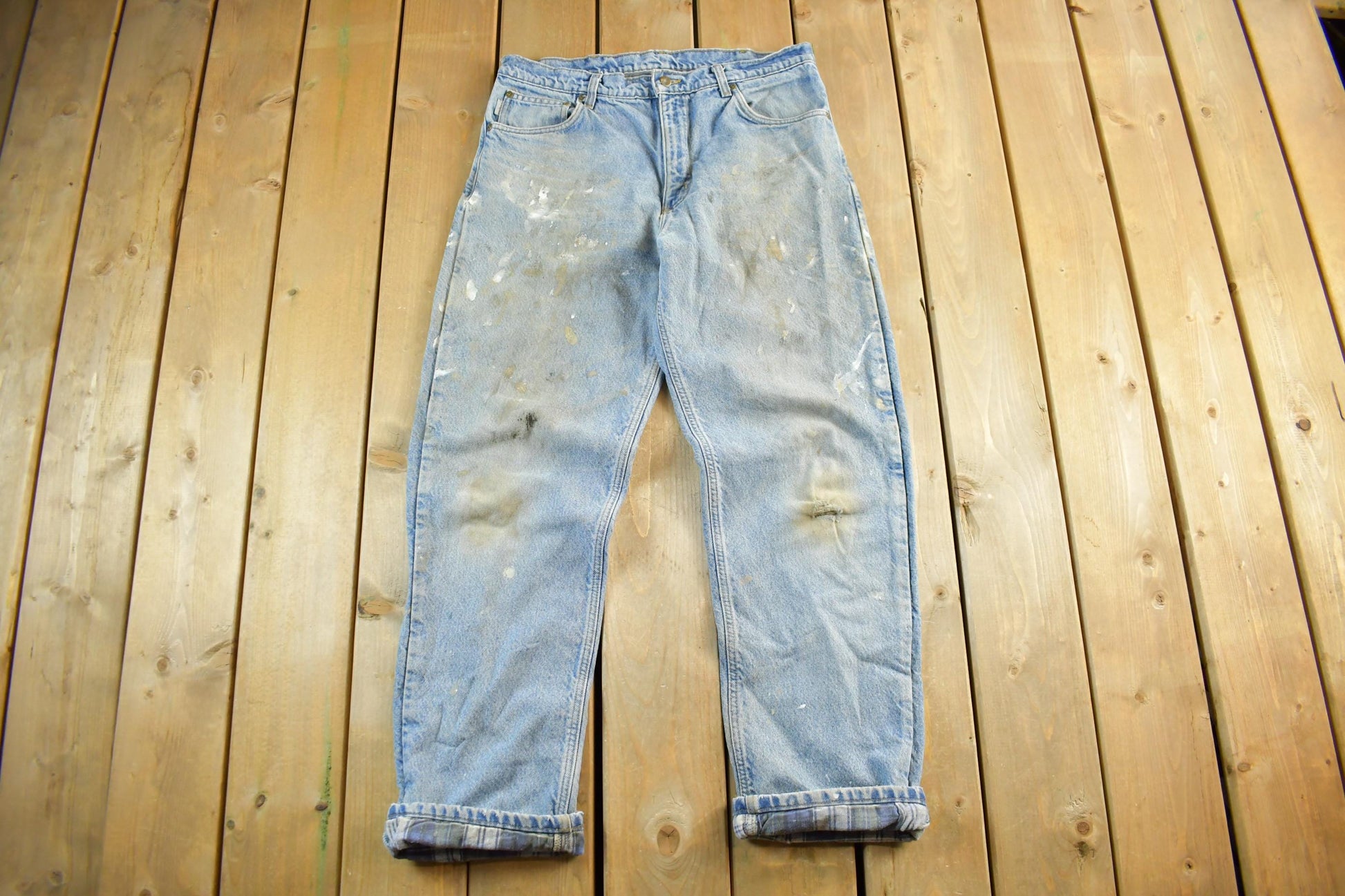 Vintage 2000s Carhartt Distressed Flannel Lined Denim Work Jeans Men's 34 x 33