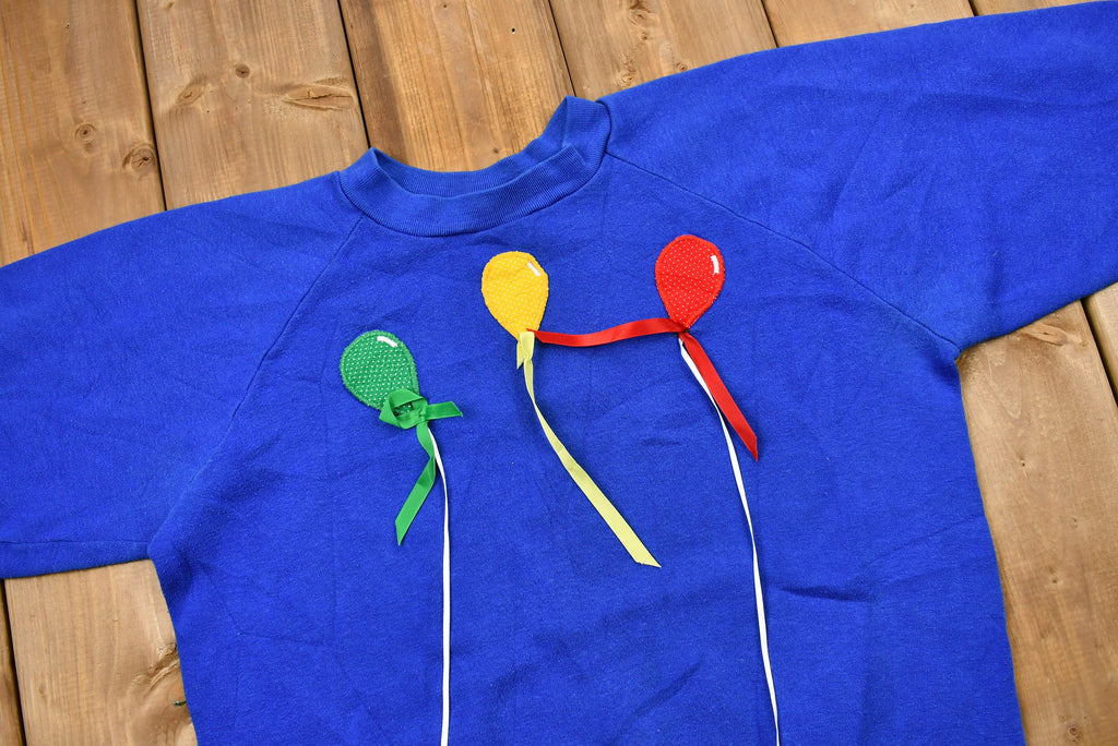 Vintage 1980s Patchwork Birthday Balloon Crewneck Sweatshirt