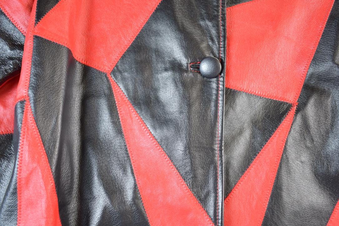 Vintage 1990s Via Accenti Leather Fashion Colour Block Jacket