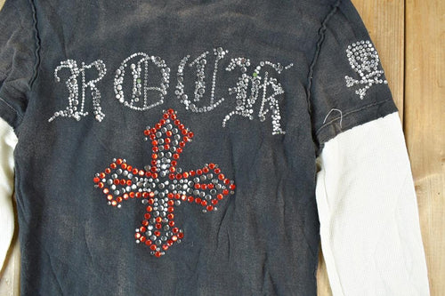 Women Vintage Vigoss Y2K Bedazzled Rockstar T-Shirt / Vigoss Grunge Skull Print / Contrast Stitch / Internet Famous Clothing / Over Dyed