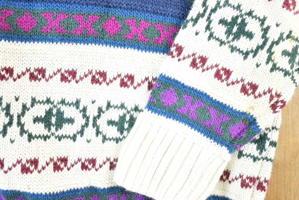 Vintage 1990s Woods And Grey Knit Abstract Pattern Crewneck Sweater Mens M