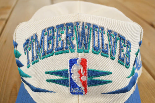 Vintage 1990s Minnesota Timberwolves NBA Diamond Cut Snapback Hat / 90's Logo Athletic Embroidered Basketball Shark Tooth Cap
