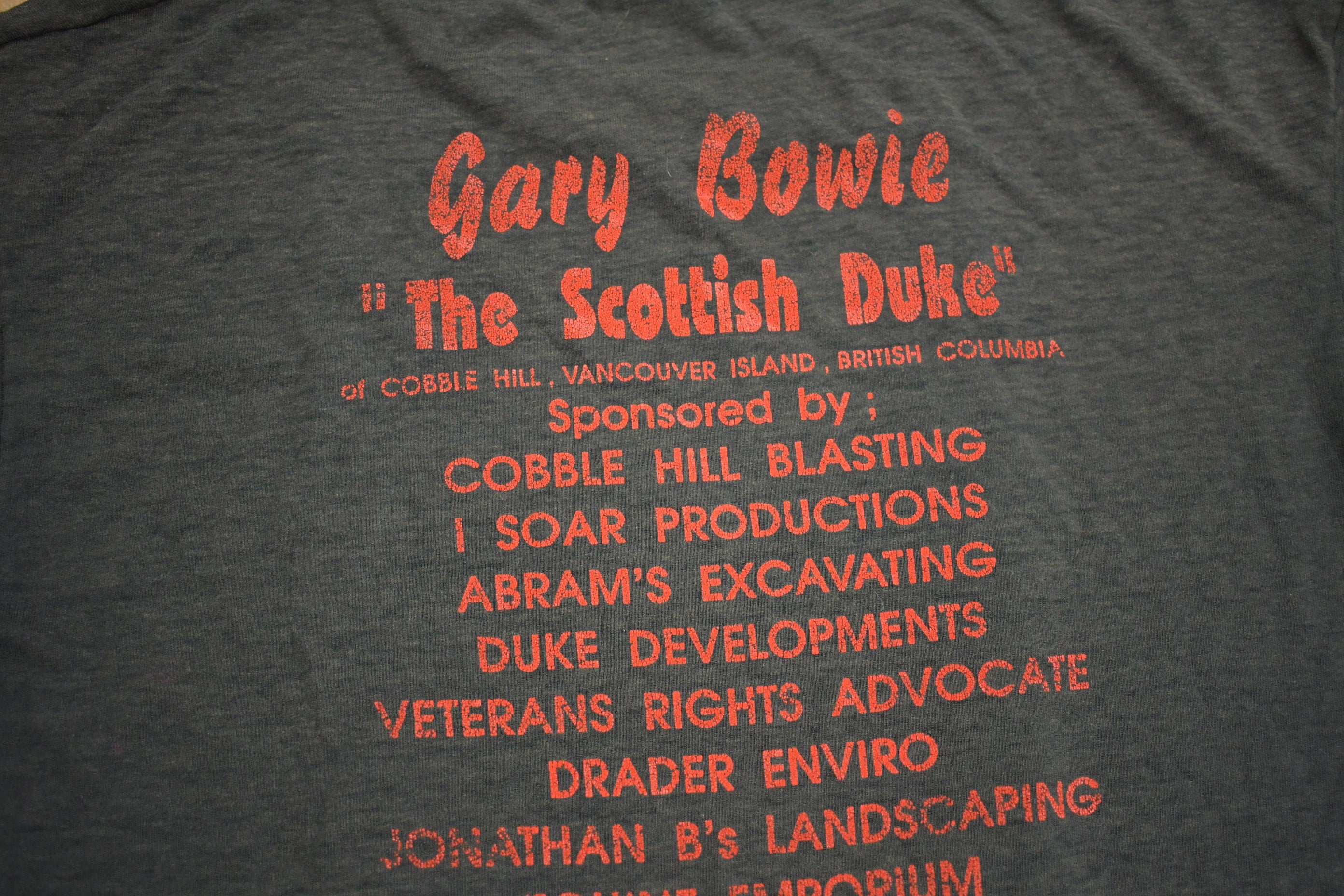 Vintage 1980s Gary Bowie 'The Scottish Duke' Graphic T Shirt