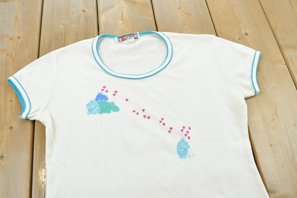 Vintage 1990s De Lanthe Hippos Ringer T-Shirt Women's M