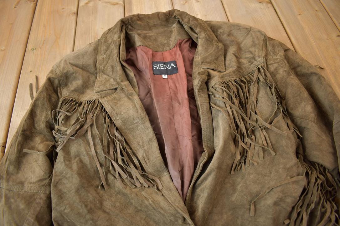 Vintage 1990s Siena Brown Suede Fringe Jacket