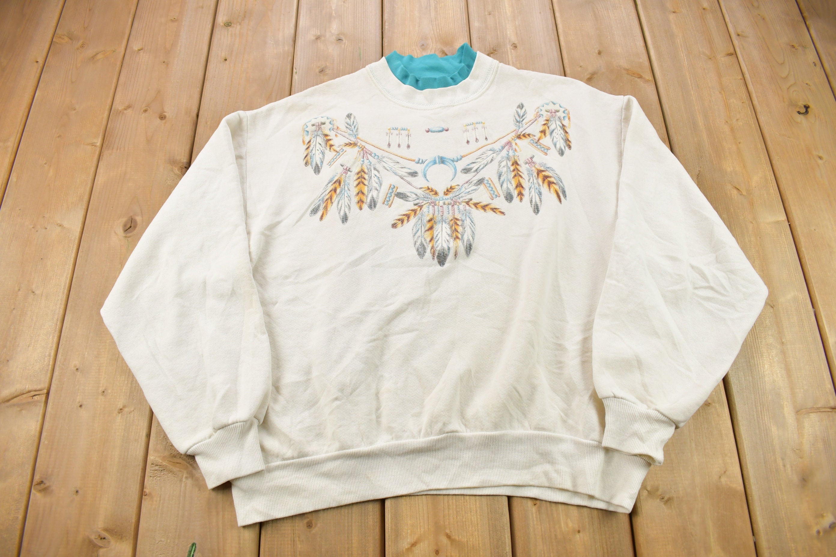 Vintage 1990s Feather Theme Crewneck Sweatshirt