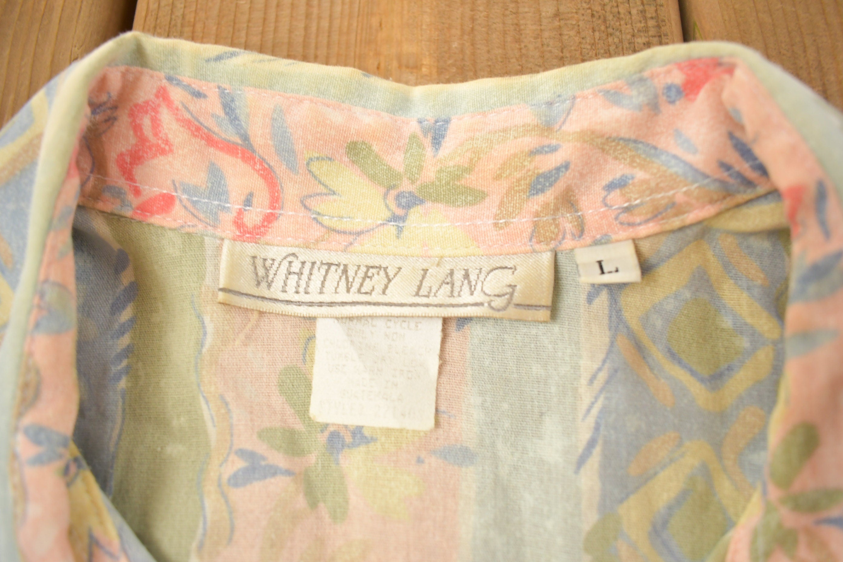 Vintage 1990s Whitney Lang Flowers & Stripes Button Up Shirt