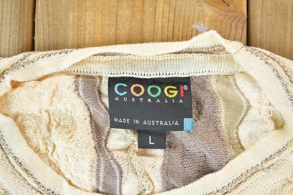 Vintage 1990s Coogi Made In Australia 3D knit 100% Cotton Cream Colour Abstract Pattern Knit Crewneck Sweater