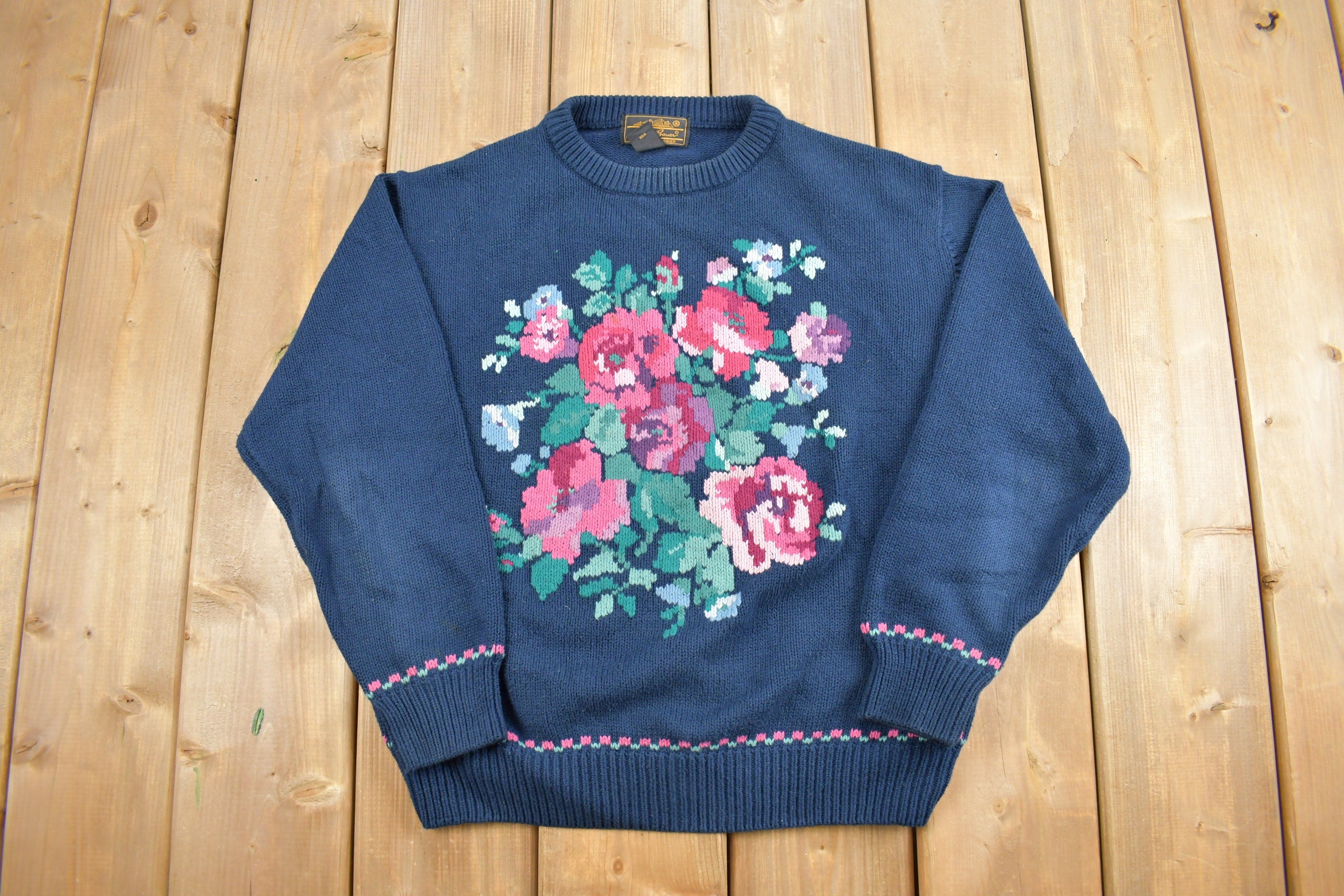 Vintage 1990 Eddie Bauer Floral Knit Sweater