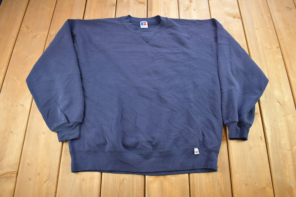 Vintage 1990s Navy Blue Russell Athletics Blank Crewneck Sweatshirt