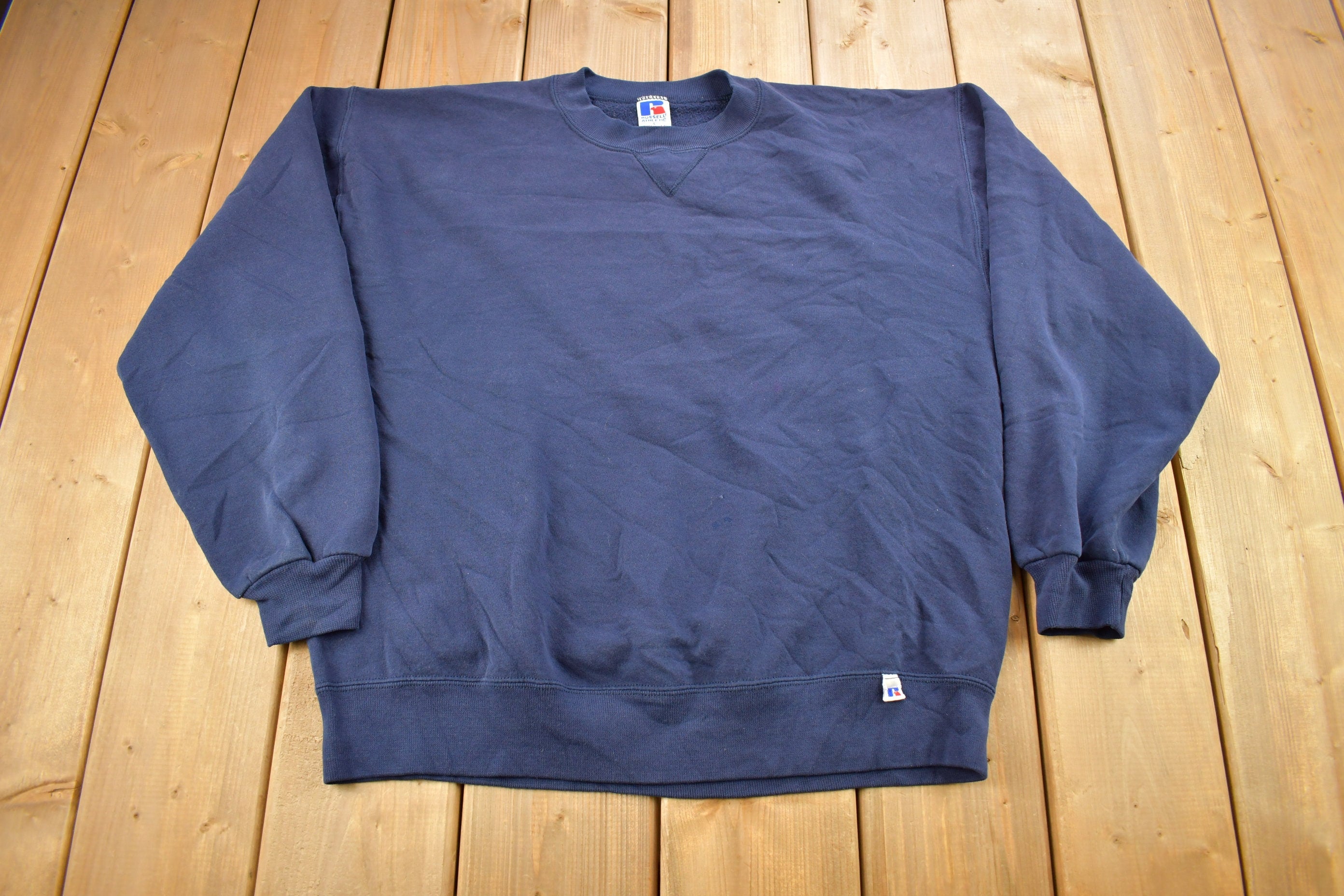 Vintage 1990s Navy Blue Russell Athletics Blank Crewneck Sweatshirt