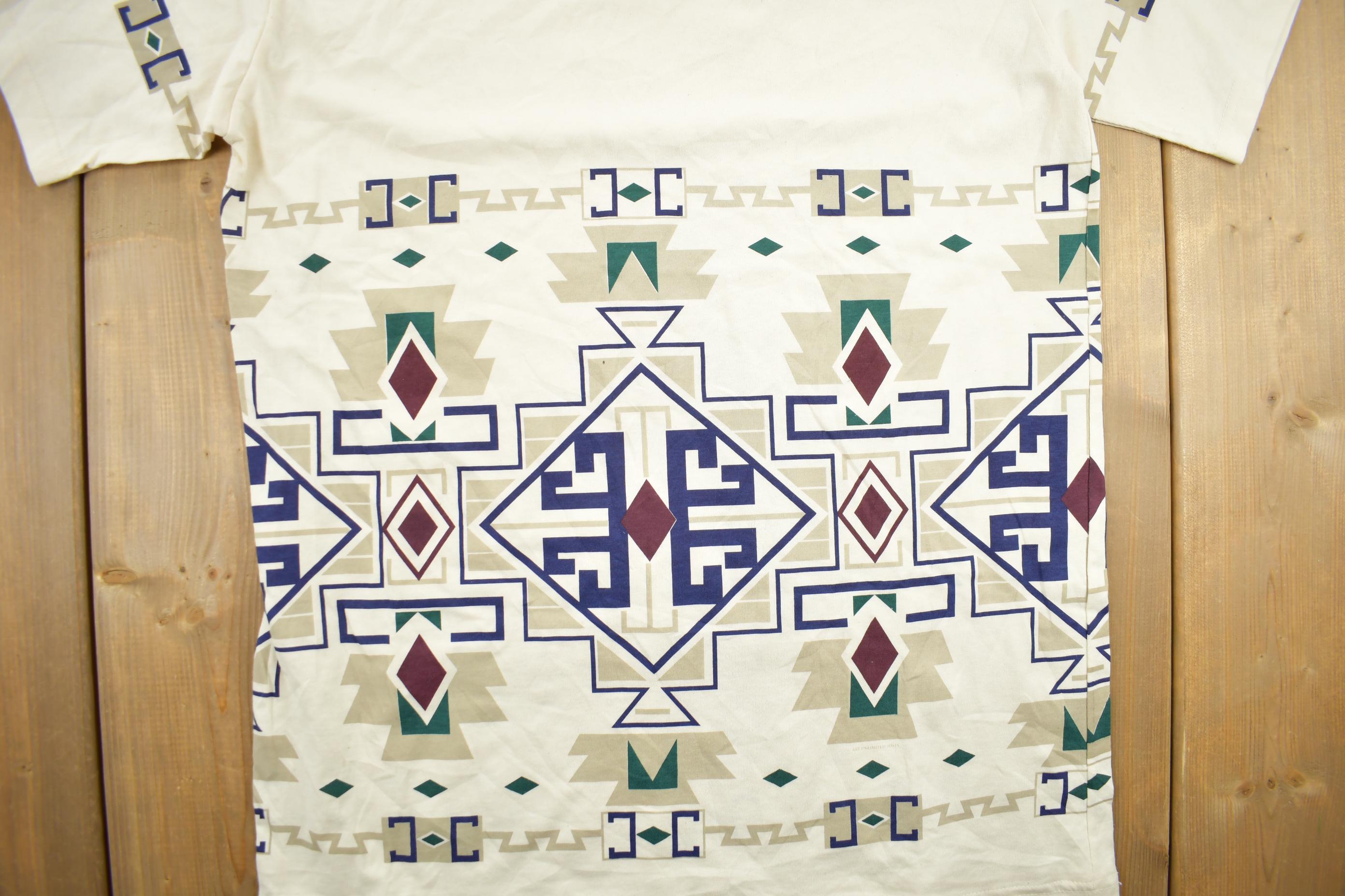 Vintage 1990s Art Unlimited Aztec Pattern Graphic T-Shirt