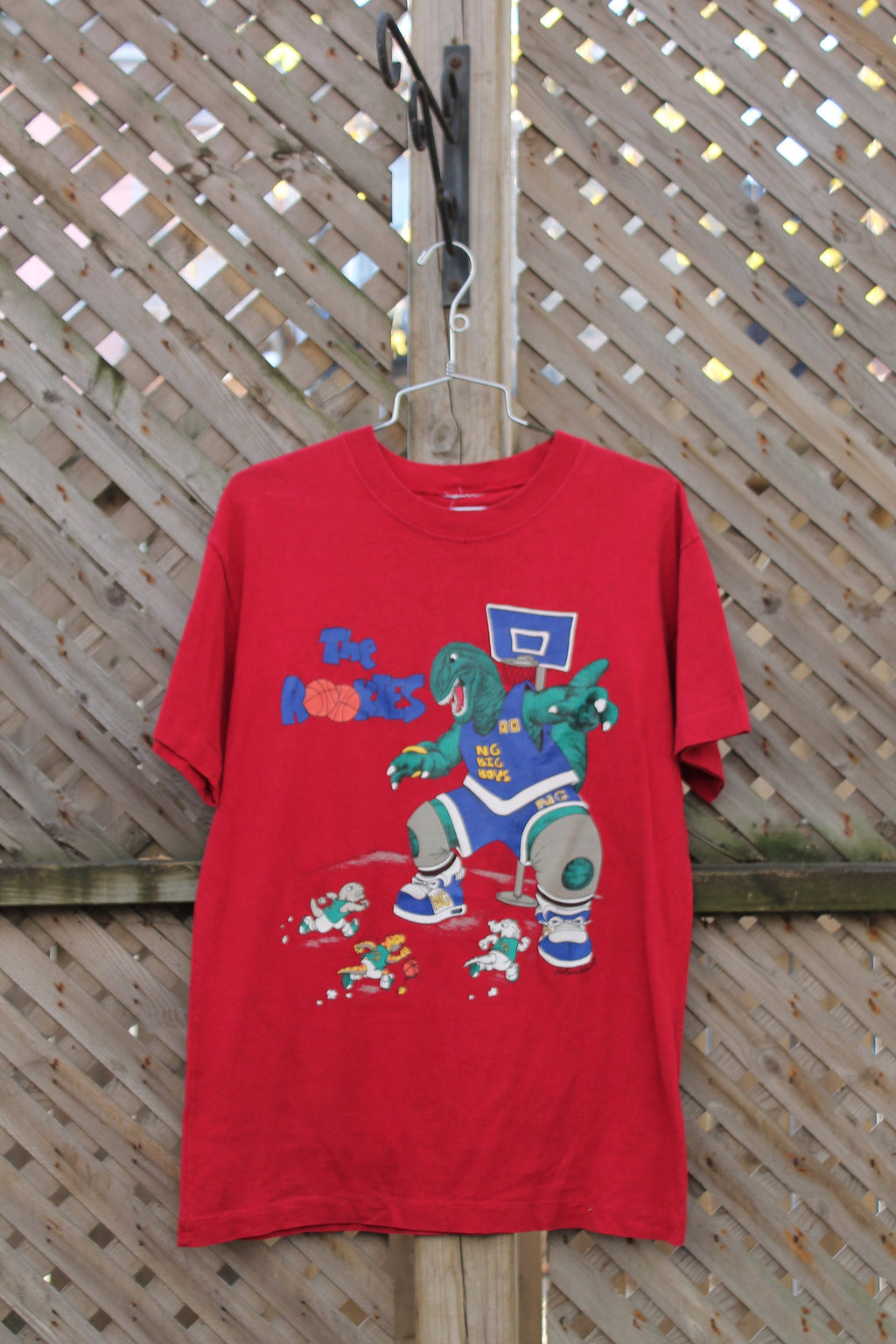 Vintage 1990s The Rookies Cartoon Dinosaur Basketball T Shirt  Double Sided  80s  90s  Streetwear Fashion