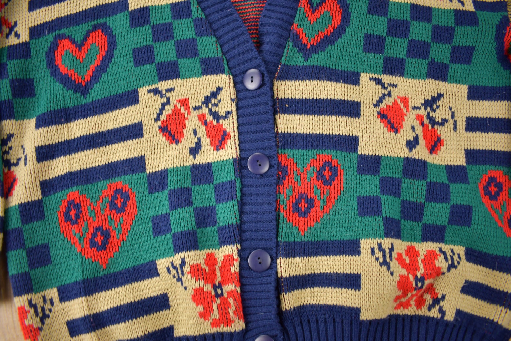 Vintage 1990s Cabin Creek Heart Patchwork Knit Cardigan Sweater