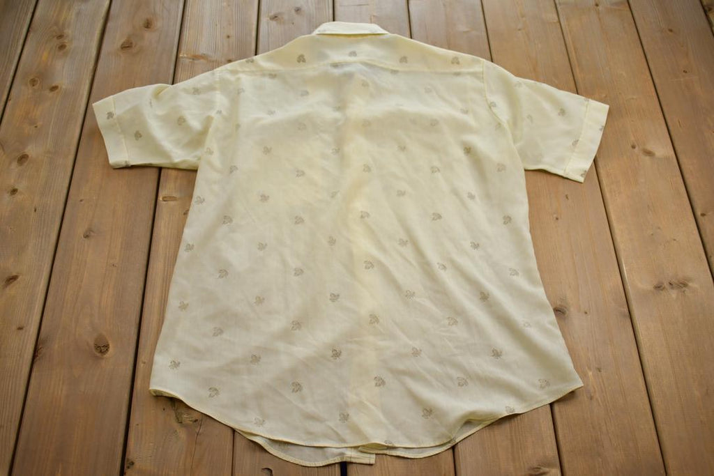 Vintage 1970s Sears Johnny Miller Leaf Patterned Button Up Formal Casual Shirt Made In Canada