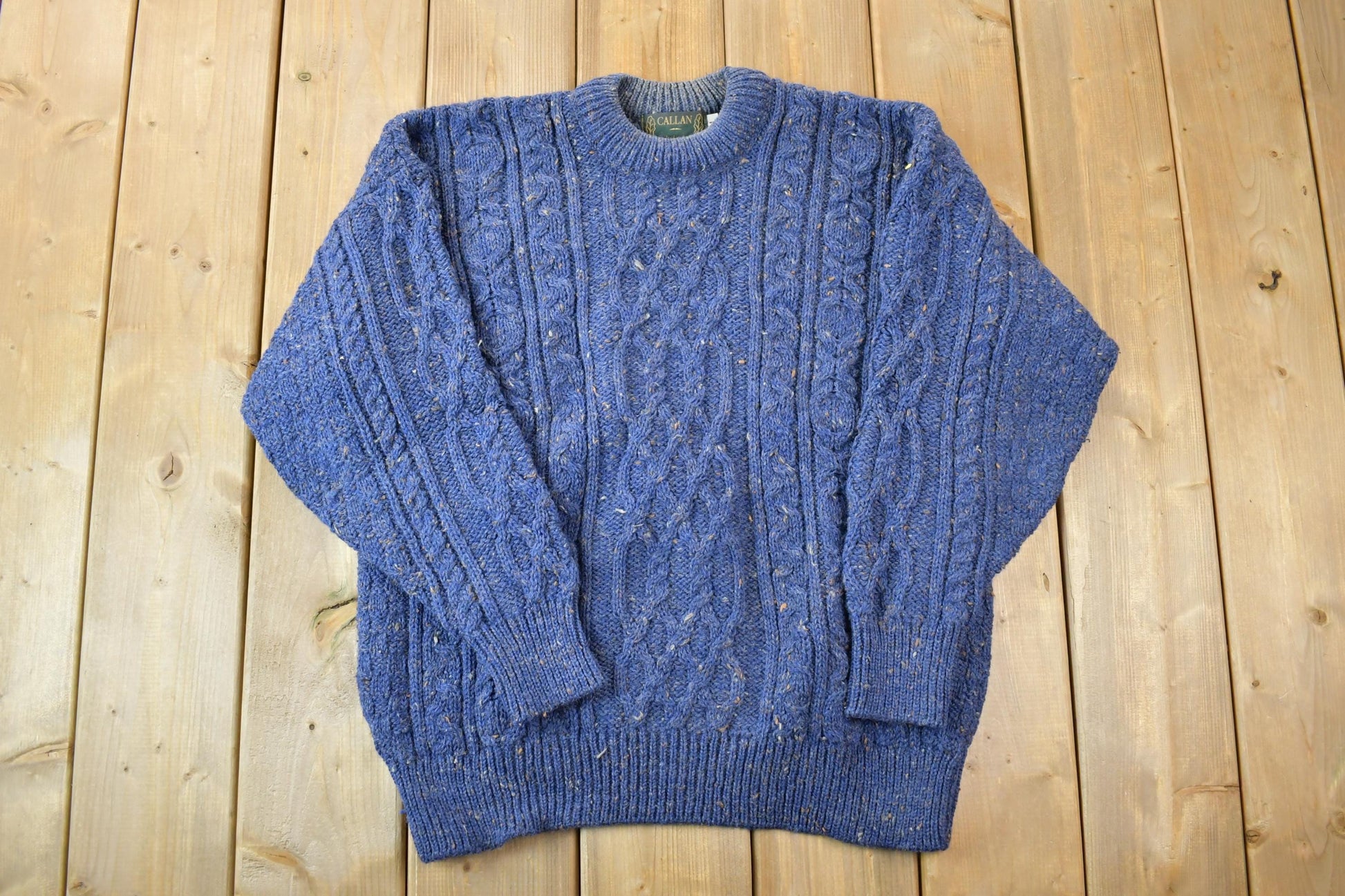 Vintage 1990s Callan Ireland 3D Colored Cable Knit Crewneck Sweater