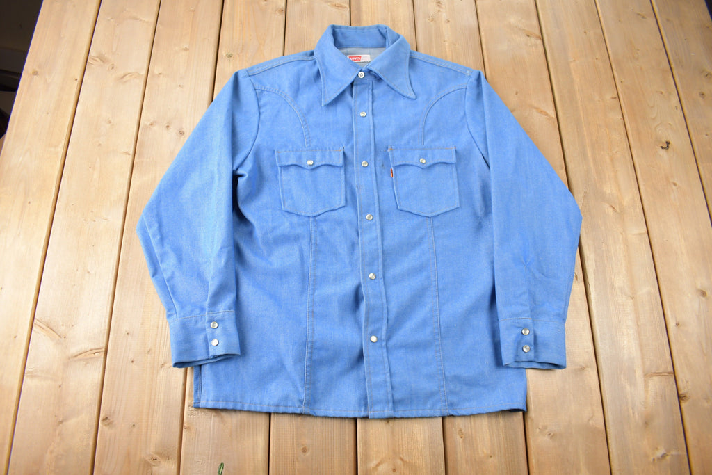 Vintage 1970s Levi's Western Style Pearl Snap Button Up Shirt Made in USA Size L