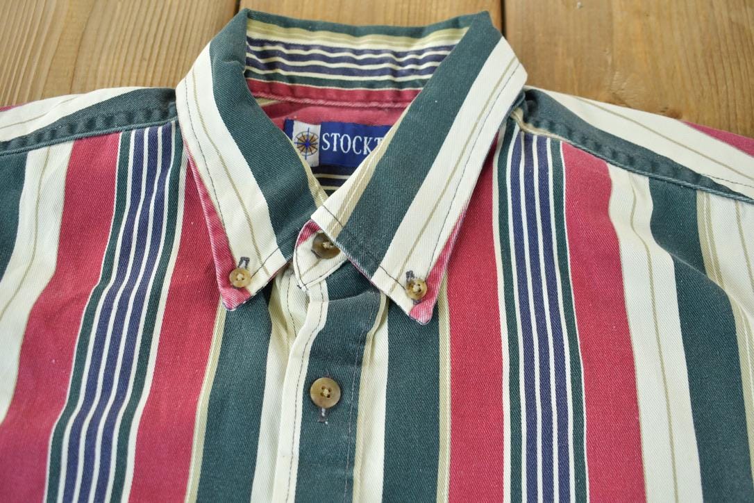 Vintage 1990s Stockton Multicolor Striped Short Sleeve Button Down Shirt