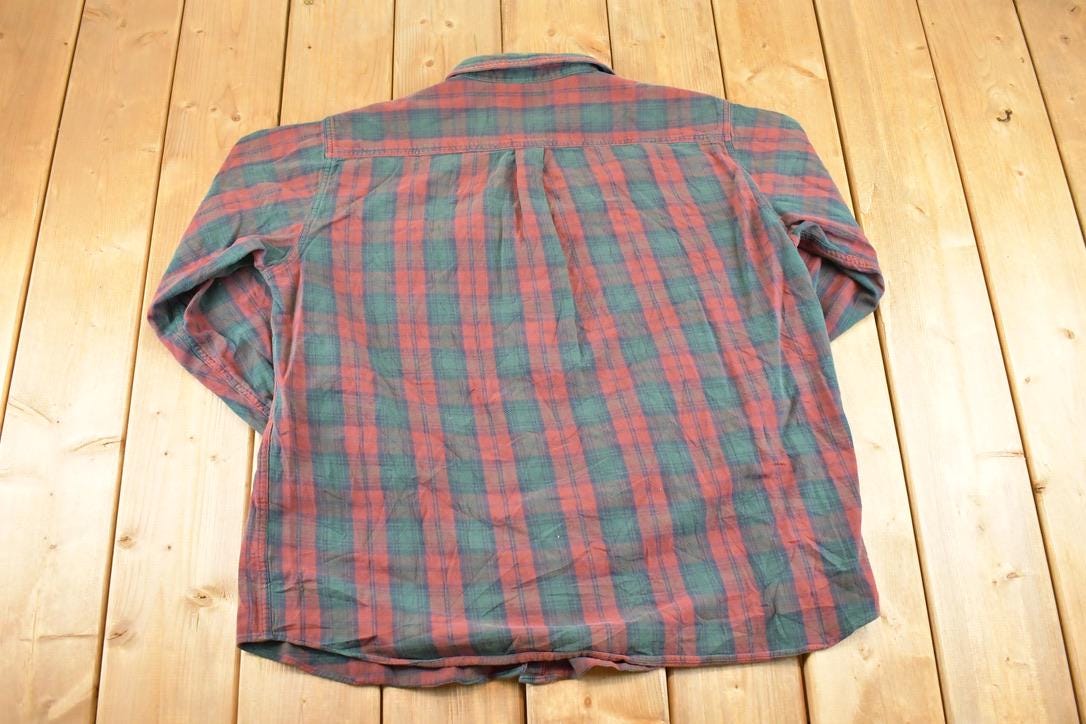 Vintage 1990s LL Bean Plaid Button Up Shirt Men's L / 90's Rugged Polo