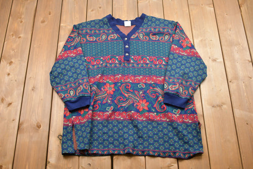Vintage 1990s Lady Graff Paisley Quarter Button Sweatshirt / 90s Crewneck / Made in USA / Vintage Fashion / Streetwear / American Vintage