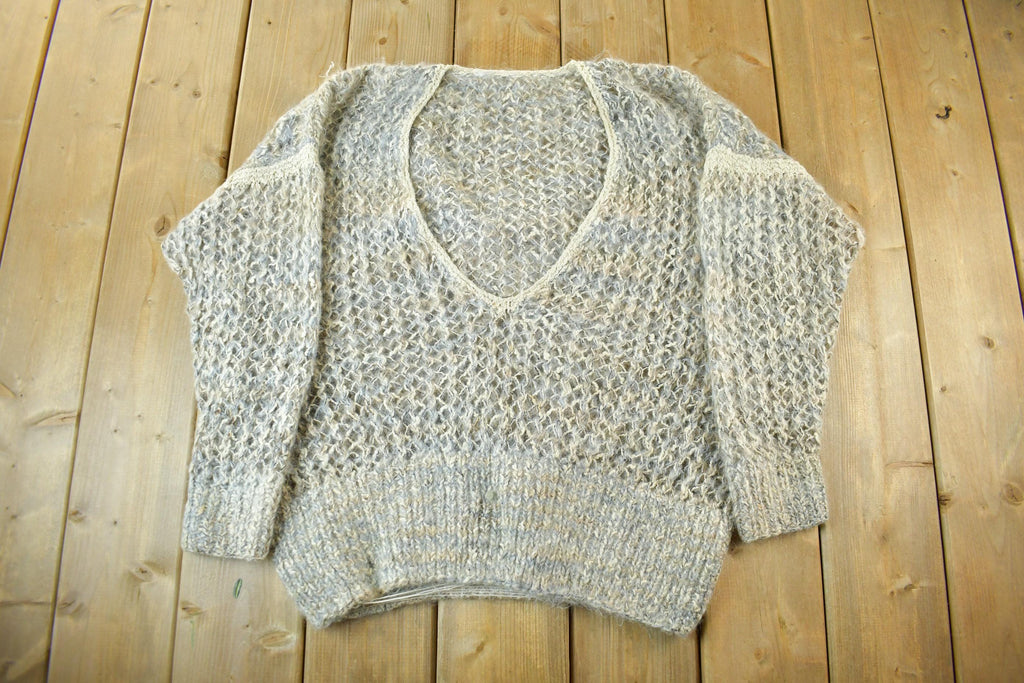 Vintage 1990s Mohair Knit V-Neck Sweater Women's XL-2X
